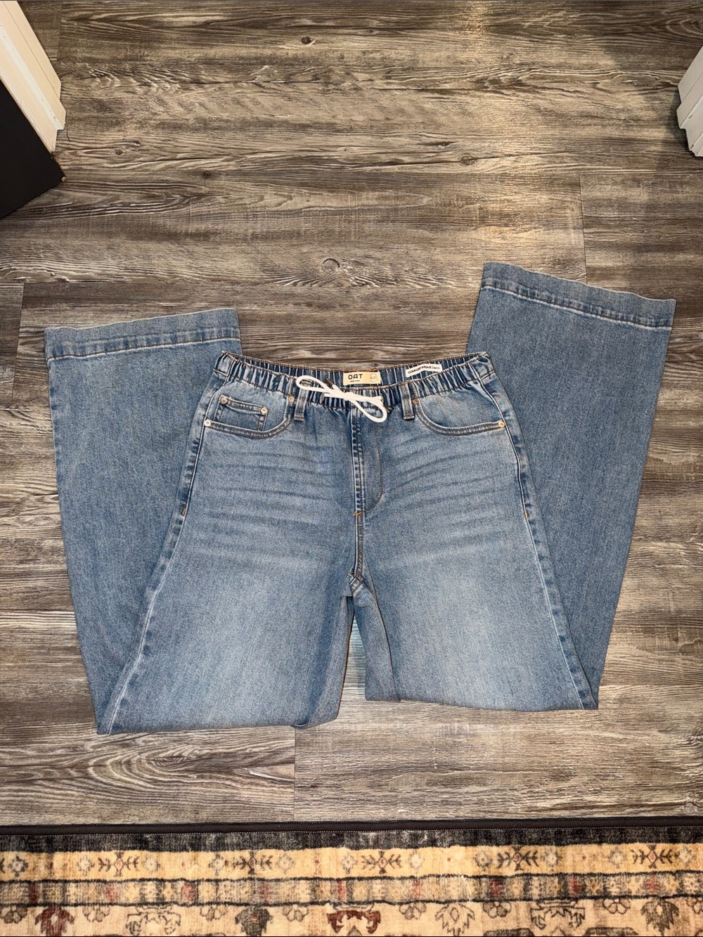 Oat New York Light Wash Wide-Leg Jeans with Drawstring Waist